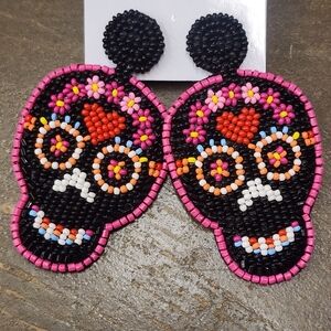 Colorful Beaded Skull Earrings